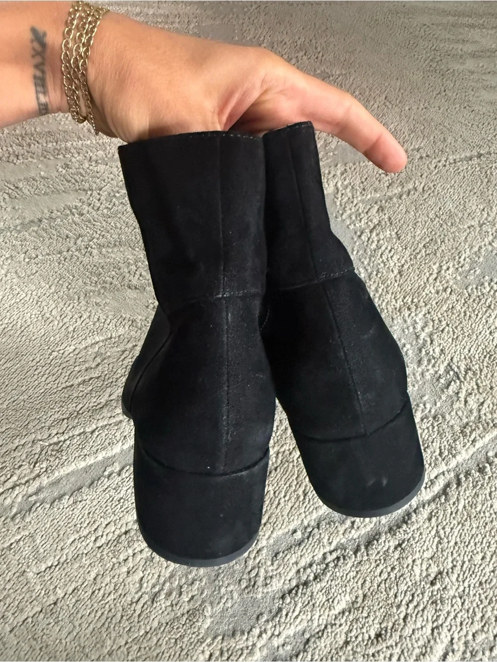 Eileen Fisher Black suede Leather ankle boots block heel 7.5